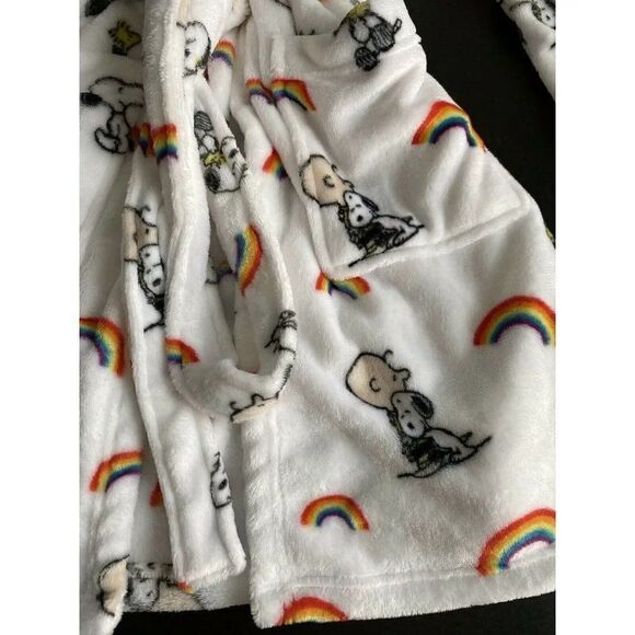 Peanuts Snoopy Hooded Robe Sz S/M Rainbow Super Soft Belt Woodstock Pride NWT - Picture 3 of 11